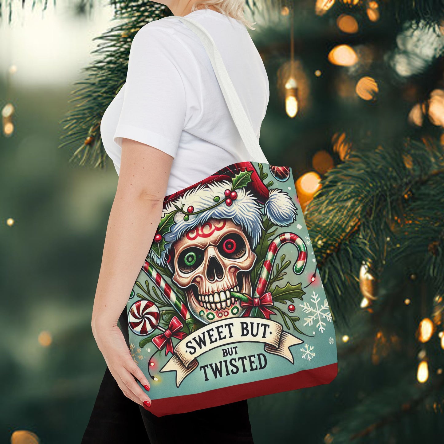 Sweet But Twisted Skull Christmas and Holiday Tote Bag Perfect for Shopping