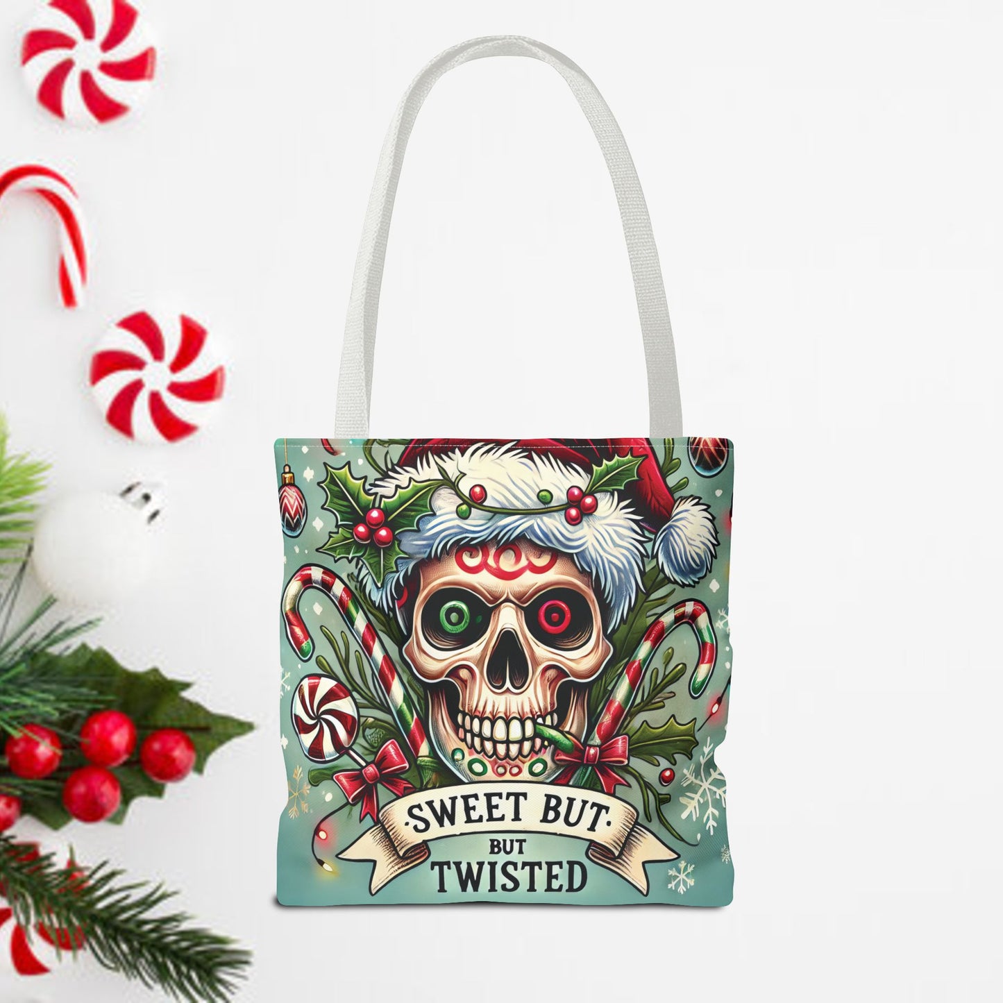 Sweet But Twisted Skull Christmas and Holiday Tote Bag Perfect for Shopping