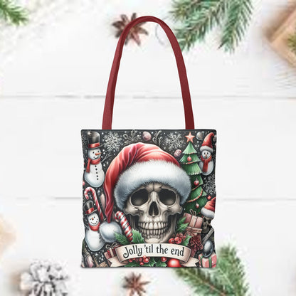 Jolly Til The End Skull Christmas and Holiday Tote Bag Perfect for Shopping