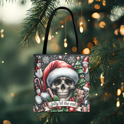 Jolly Til The End Skull Christmas and Holiday Tote Bag Perfect for Shopping