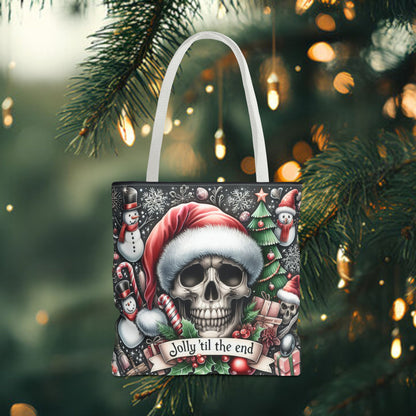 Jolly Til The End Skull Christmas and Holiday Tote Bag Perfect for Shopping