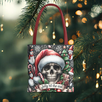 Jolly Til The End Skull Christmas and Holiday Tote Bag Perfect for Shopping