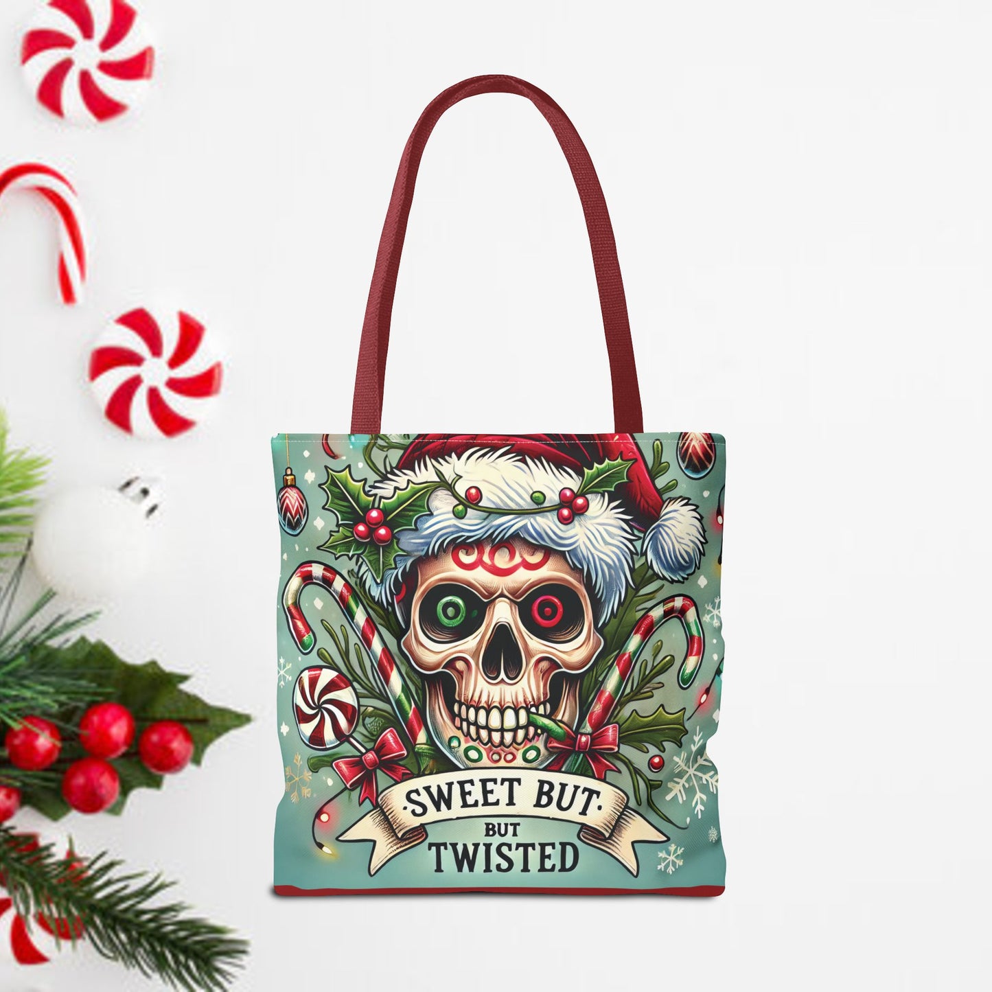 Sweet But Twisted Skull Christmas and Holiday Tote Bag Perfect for Shopping