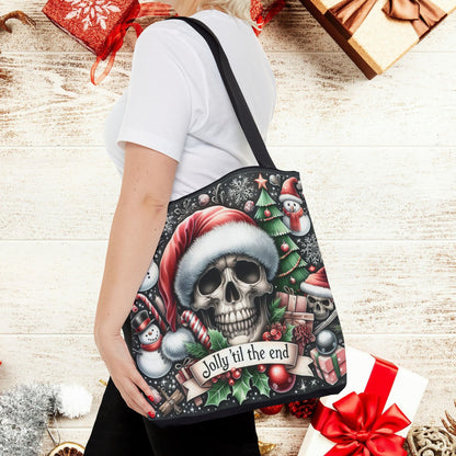 Jolly Til The End Skull Christmas and Holiday Tote Bag Perfect for Shopping