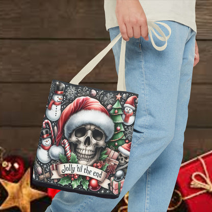 Jolly Til The End Skull Christmas and Holiday Tote Bag Perfect for Shopping