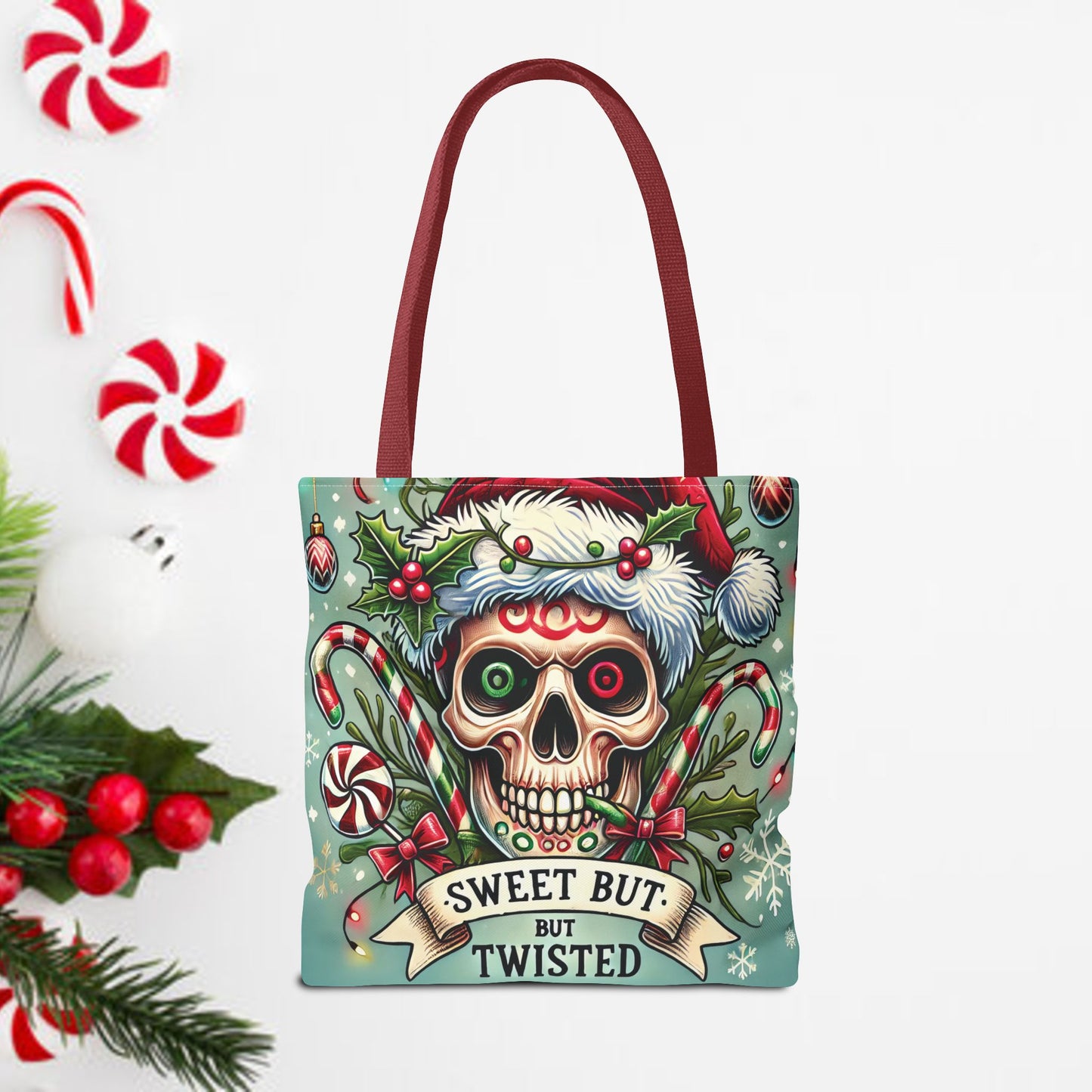 Sweet But Twisted Skull Christmas and Holiday Tote Bag Perfect for Shopping