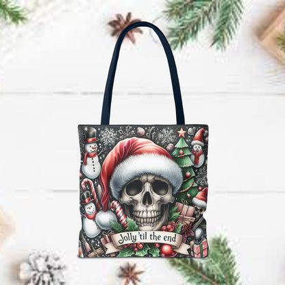 Jolly Til The End Skull Christmas and Holiday Tote Bag Perfect for Shopping