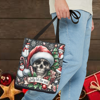 Jolly Til The End Skull Christmas and Holiday Tote Bag Perfect for Shopping