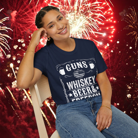 Guns Whiskey Freedom Cotton Unisex Softstyle T-Shirt