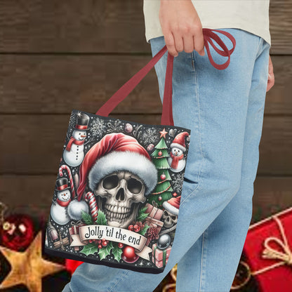 Jolly Til The End Skull Christmas and Holiday Tote Bag Perfect for Shopping