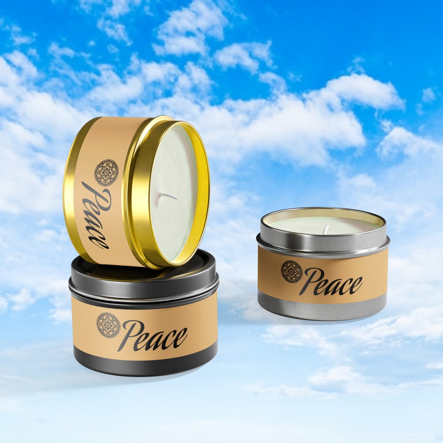 Peace Aromatherapy Tin Soy Candles 4oz, 8oz