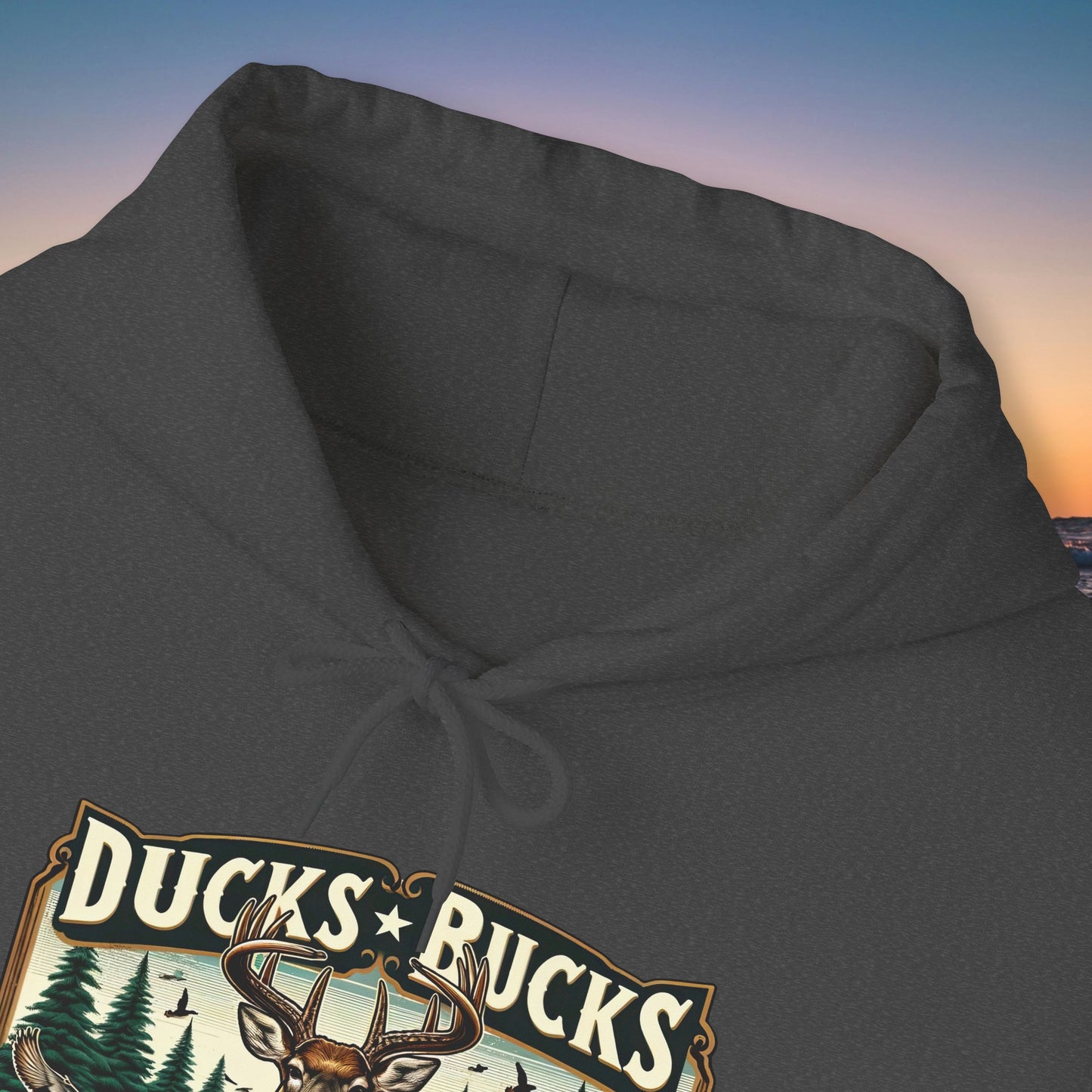 Unisex Heavy Blend™ Hooded Sweatshirt: Ducks, Bucks n' Trucks great for camping