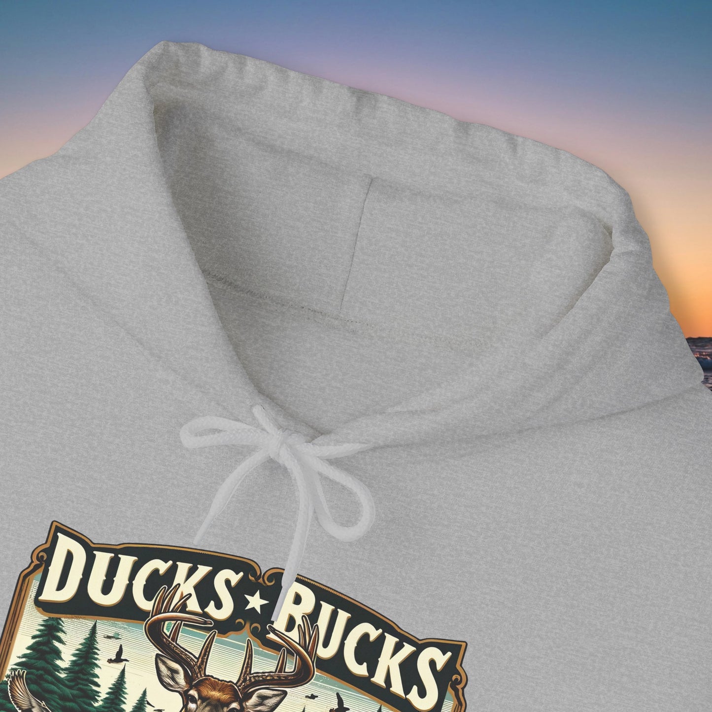 Unisex Heavy Blend™ Hooded Sweatshirt: Ducks, Bucks n' Trucks great for camping