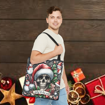 Jolly Til The End Skull Christmas and Holiday Tote Bag Perfect for Shopping