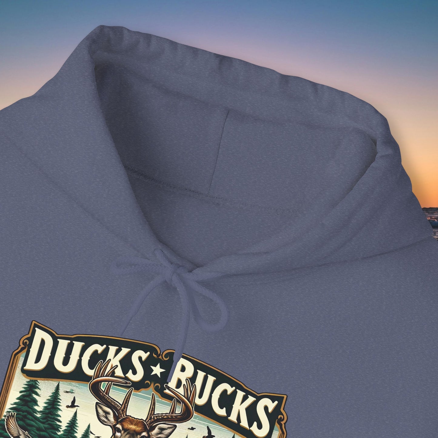 Unisex Heavy Blend™ Hooded Sweatshirt: Ducks, Bucks n' Trucks great for camping