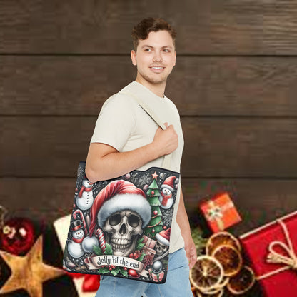 Jolly Til The End Skull Christmas and Holiday Tote Bag Perfect for Shopping