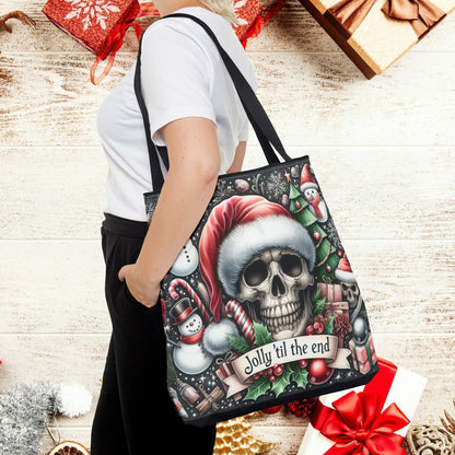 Jolly Til The End Skull Christmas and Holiday Tote Bag Perfect for Shopping