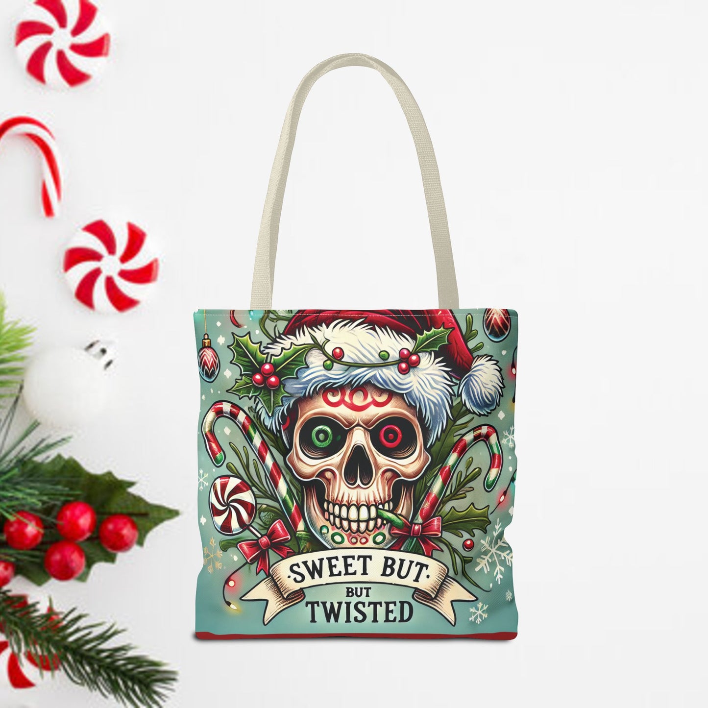 Sweet But Twisted Skull Christmas and Holiday Tote Bag Perfect for Shopping