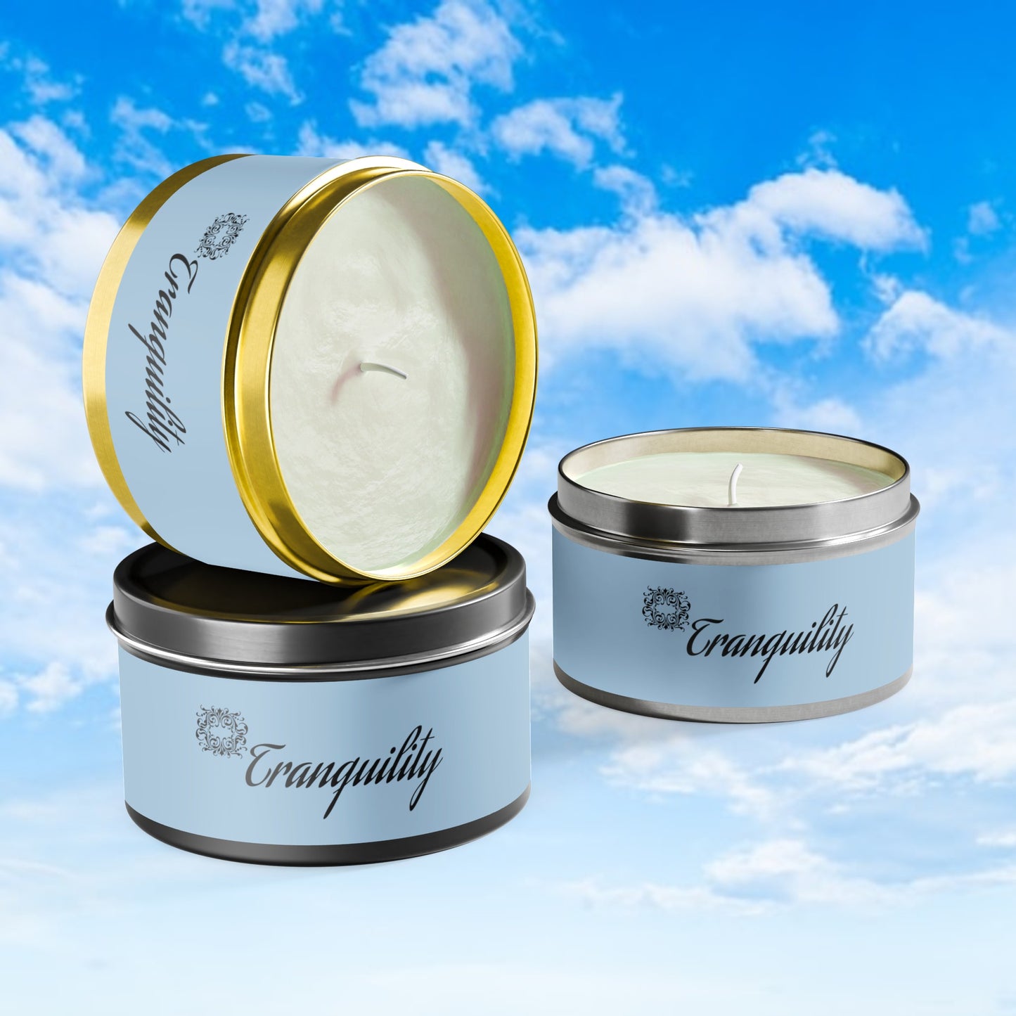 Tranquility Aromatherapy Tin Soy Candles 4oz, 8oz