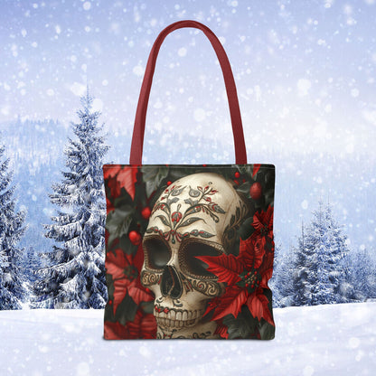 Poinsettia Skull Christmas and Holiday Tote Bag Perfect for Shopping