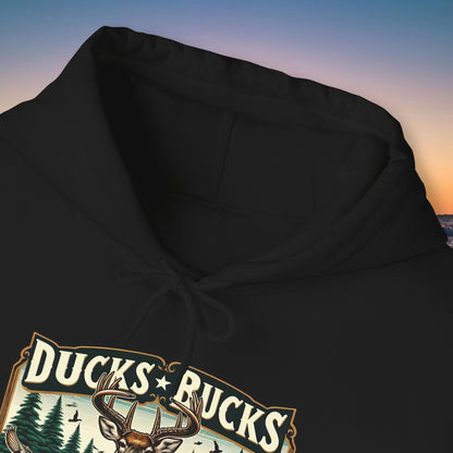 Unisex Heavy Blend™ Hooded Sweatshirt: Ducks, Bucks n' Trucks great for camping