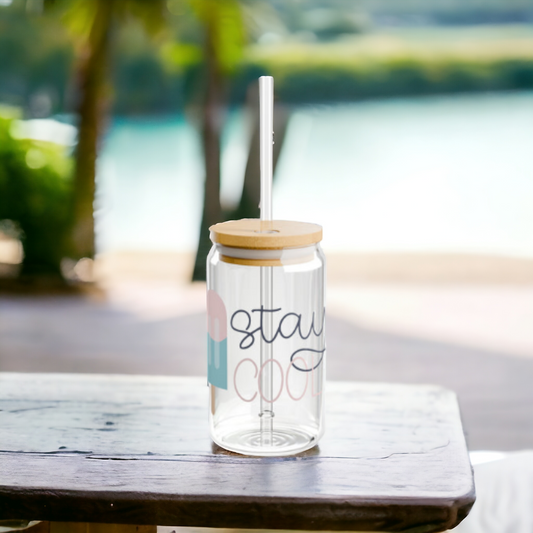 16 oz Sipper Glass w/Bamboo Lid and Tritan Straw: Stay Cool